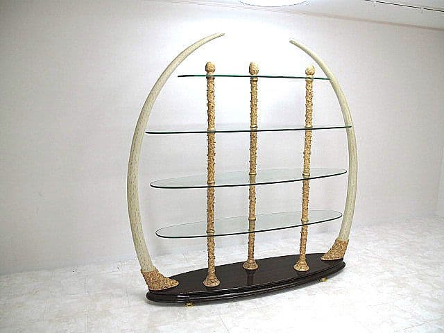 イタリア製 高級輸入家具 多段シェルフ ポリストーン×ガラス クラシック 飾り棚