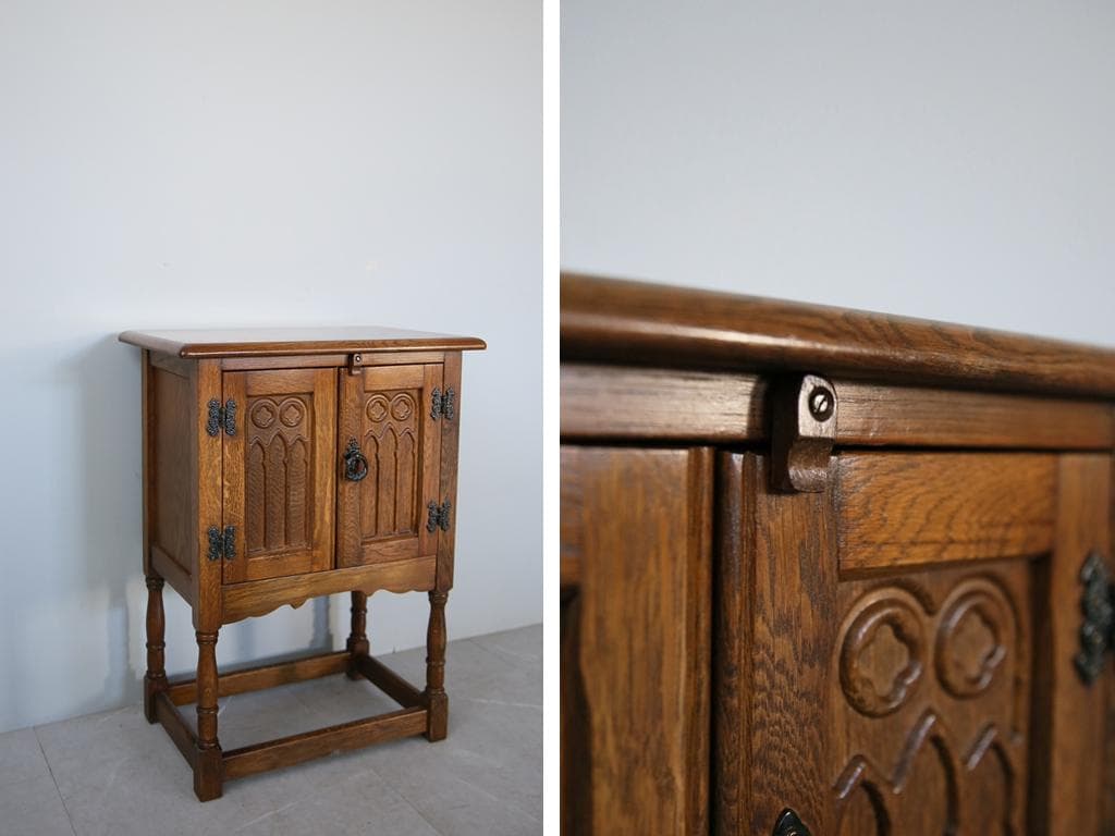 英国アンティーク木製カップボード/キャビネット/キッチン収納/飾り棚92-128