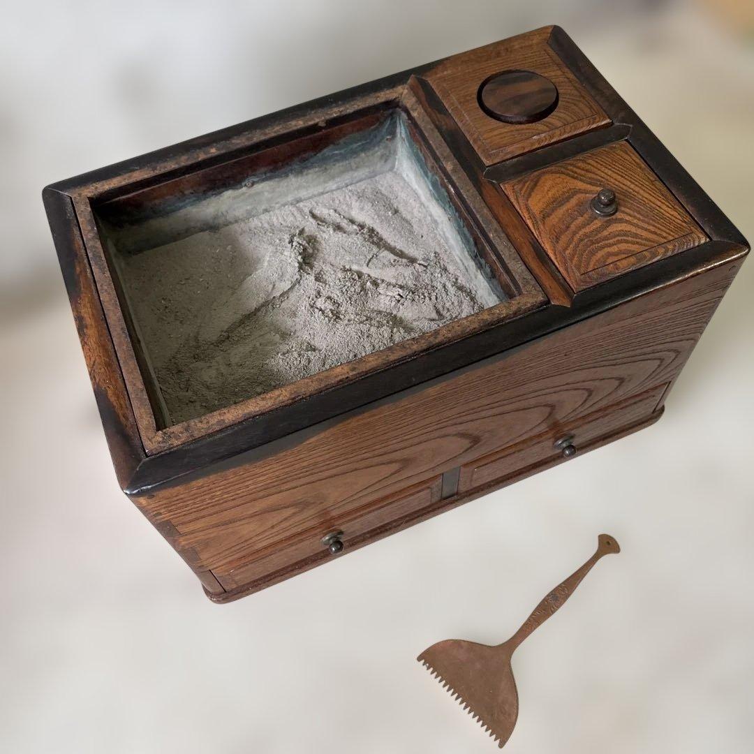 最終処分特価コンパクトな長火鉢　上品煎茶用ミニ灰付き素敵な木の雰囲気茶道具状態良