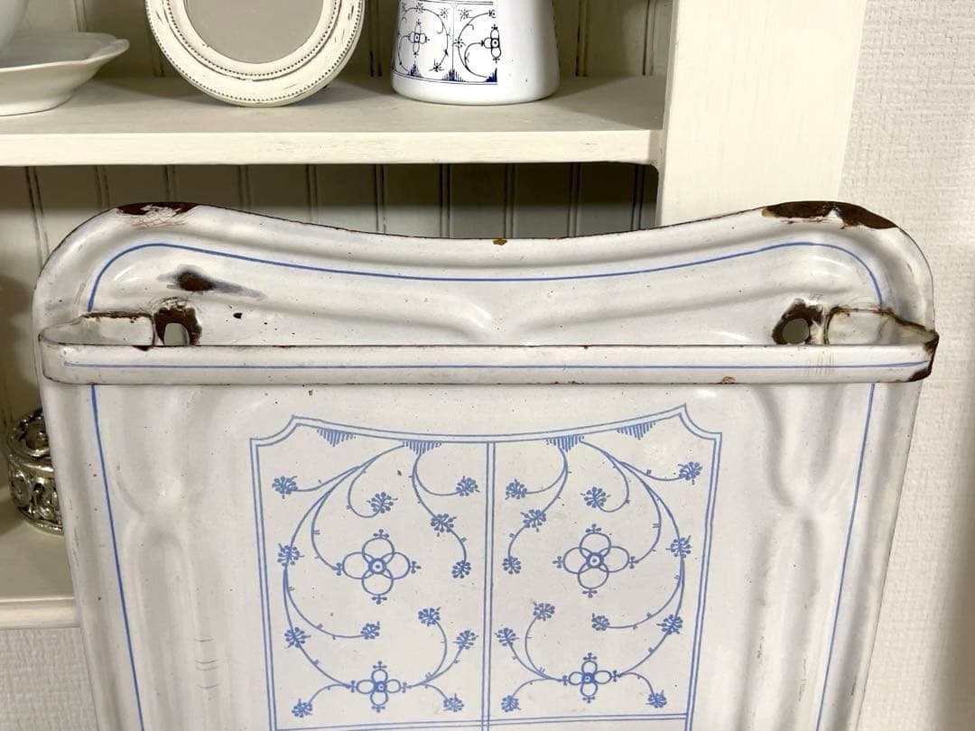 フランスアンティーク＊サキソニー柄ホーローレードルラック