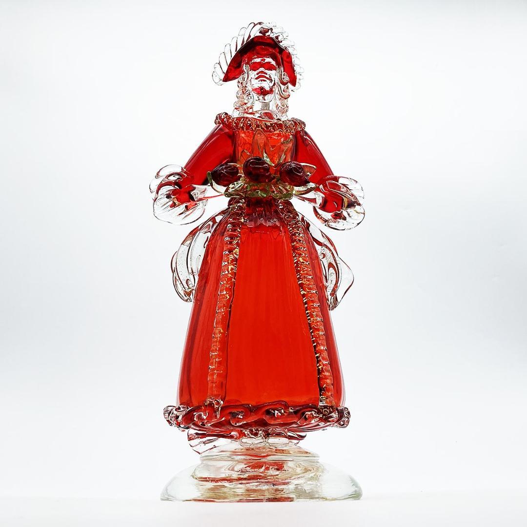 ベネチアングラス ムラノ イタリア 人形 貴婦人 レッド ゴールド 金彩