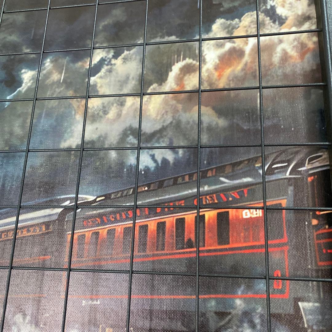 インダストリアル　アイアンフェンス付きウッドアートパネル　蒸気機関車SL