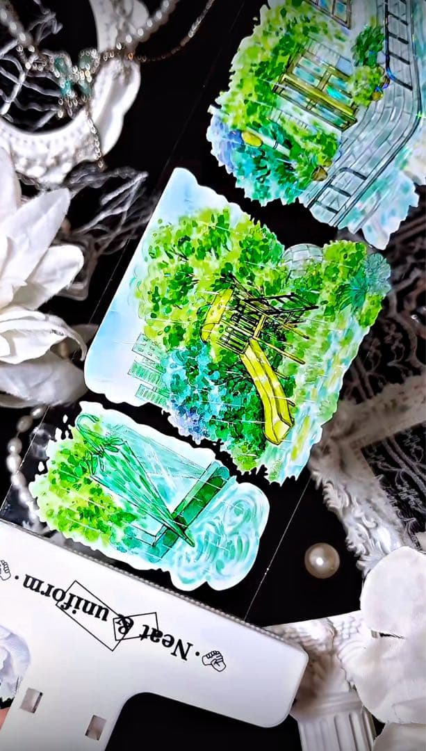 【8902】海外　マステ　3/5/巻　貝殻光マスキングテープ　雨景色　公園