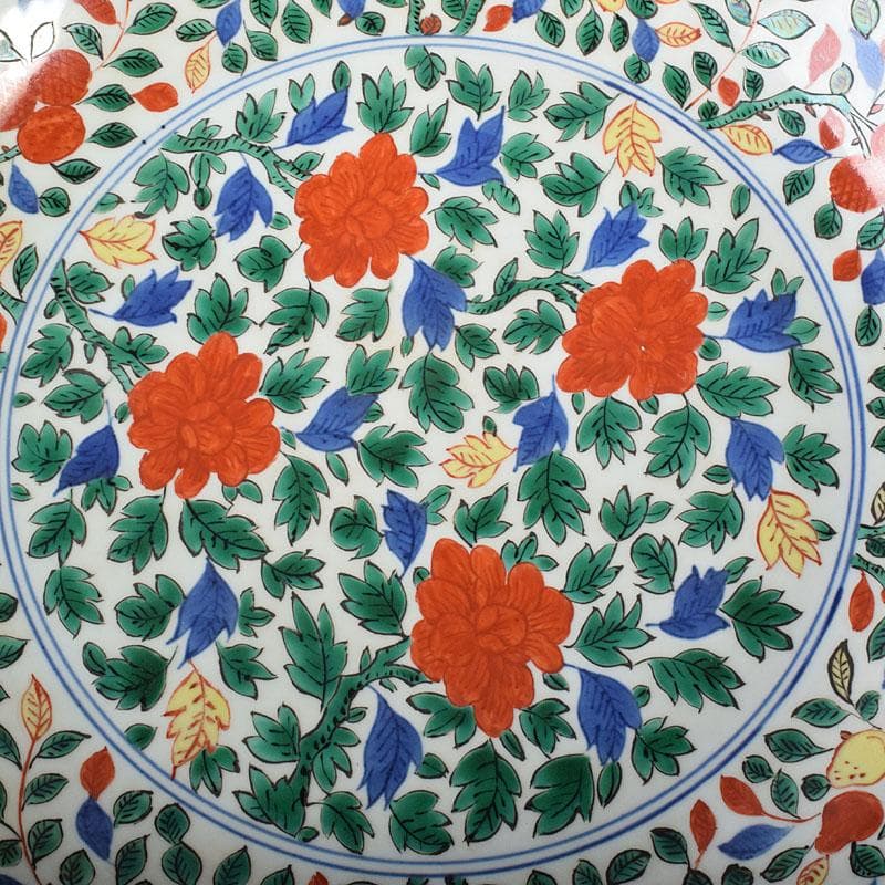 中国　大明萬暦年製　五彩花文　大皿　飾り皿　直径約39㎝　V　R7817C