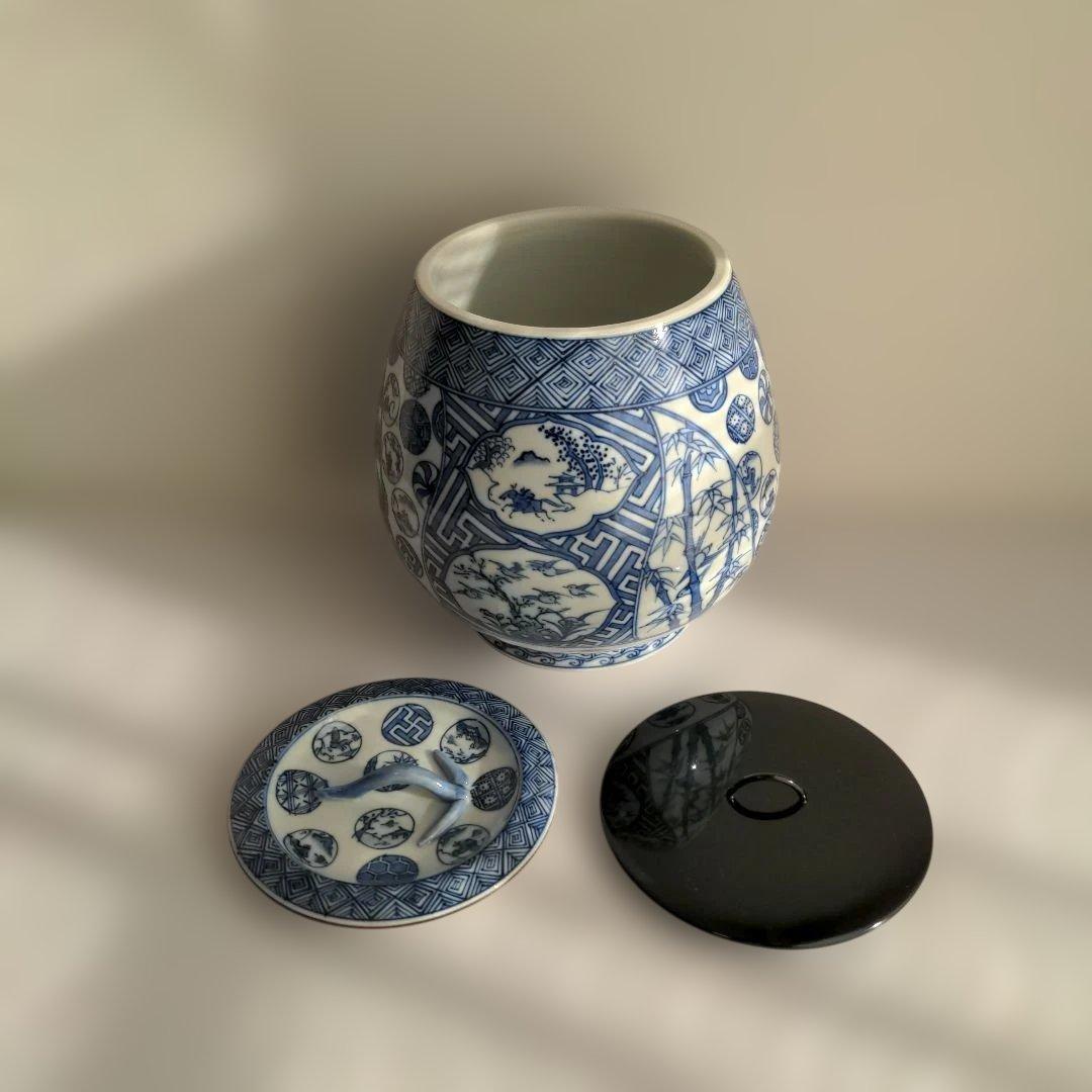 【美品】 手塚祥堂造 染付祥瑞 芋頭 水指 茶道具 木箱入