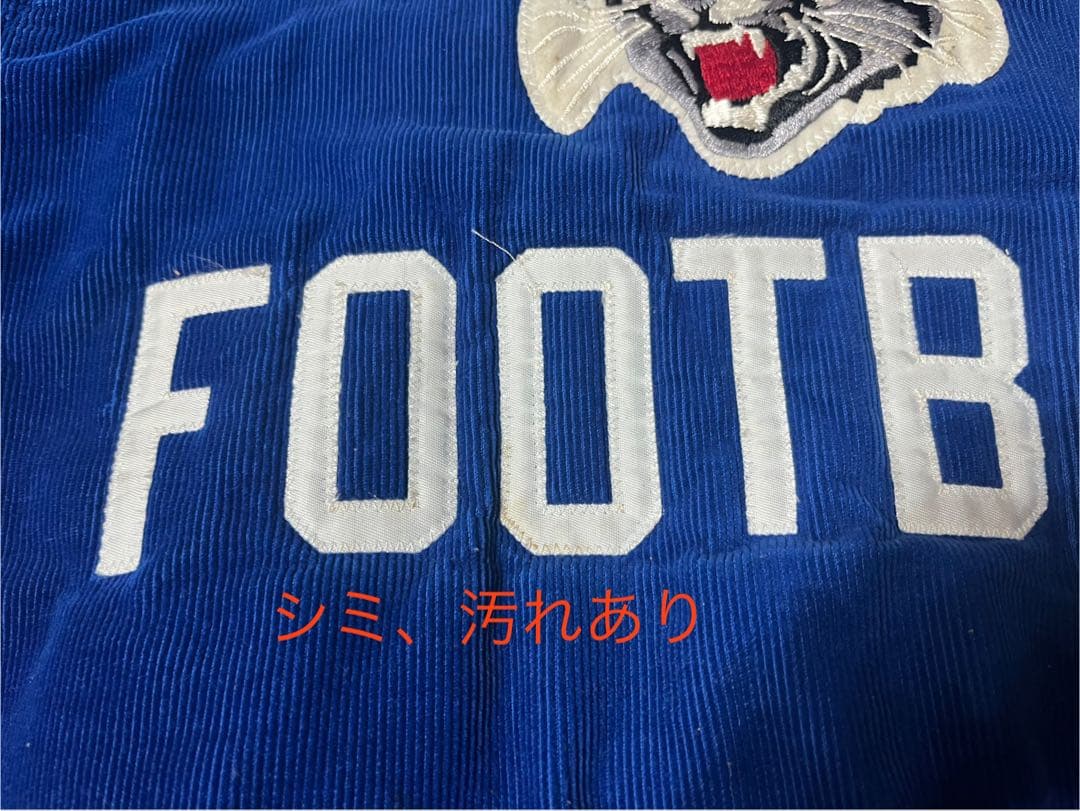 Rennoc スタジャン　コーデュロイ　青　猫刺繍　古着　ヴィンテージ