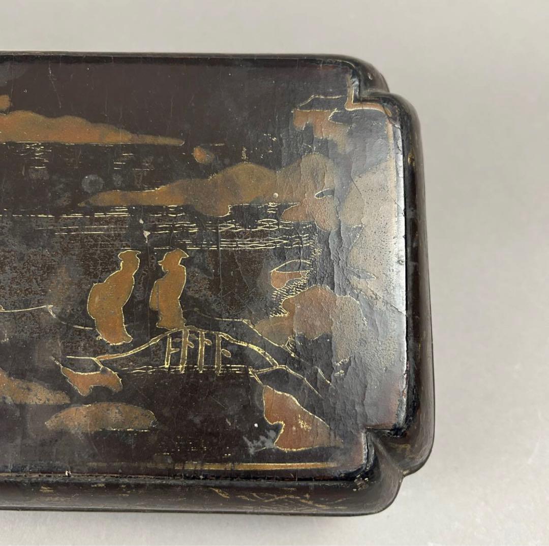 黒漆金彩長方箱 美術品　茶道具　骨董品　漆箱　漆器　黒漆　文房具　重箱　香道具