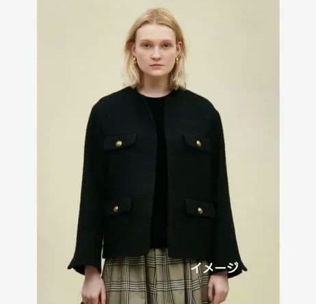 【MilaOwen 金ボタン ツィードノーカラージャケットコート】ミラオーウェン