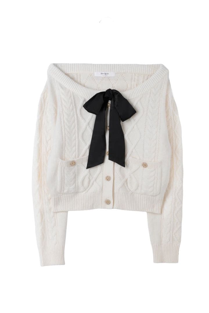 トップス HLT Aerienne Cable-Knit Ribbon Cardigan