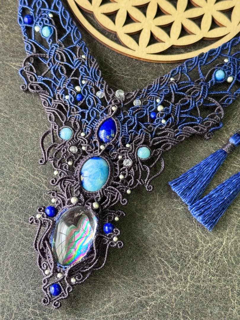 幻の石アフガナイト＆アイリスクォーツ＆ラピスラズリのマクラメ編みネックレス♡