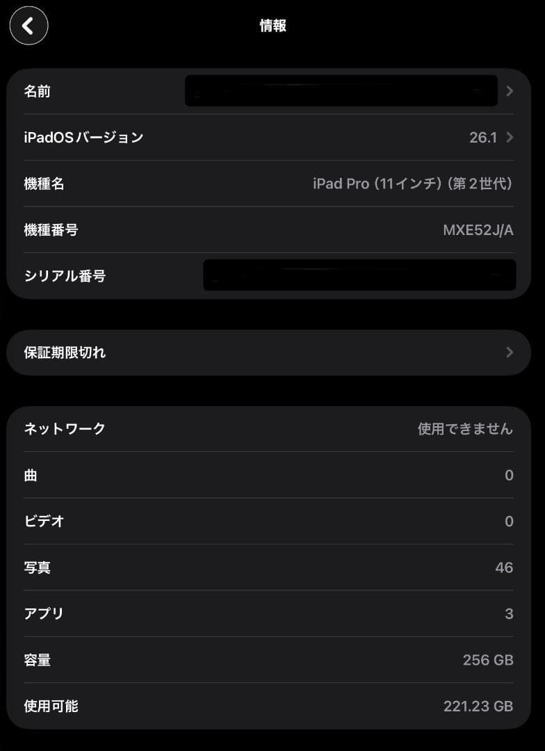 11インチ iPad Pro 第2世代 Wi-Fi+Cellular 256GB