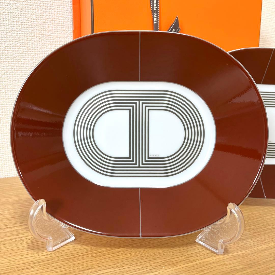 【レッド　2枚】エルメス ラリー 24 オーバルプレート 22cm