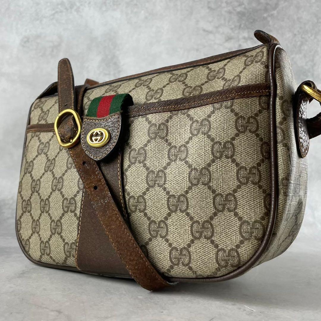 希少 グッチ シェリーライン GG キャンバス レザー ショルダーバッグ PVC