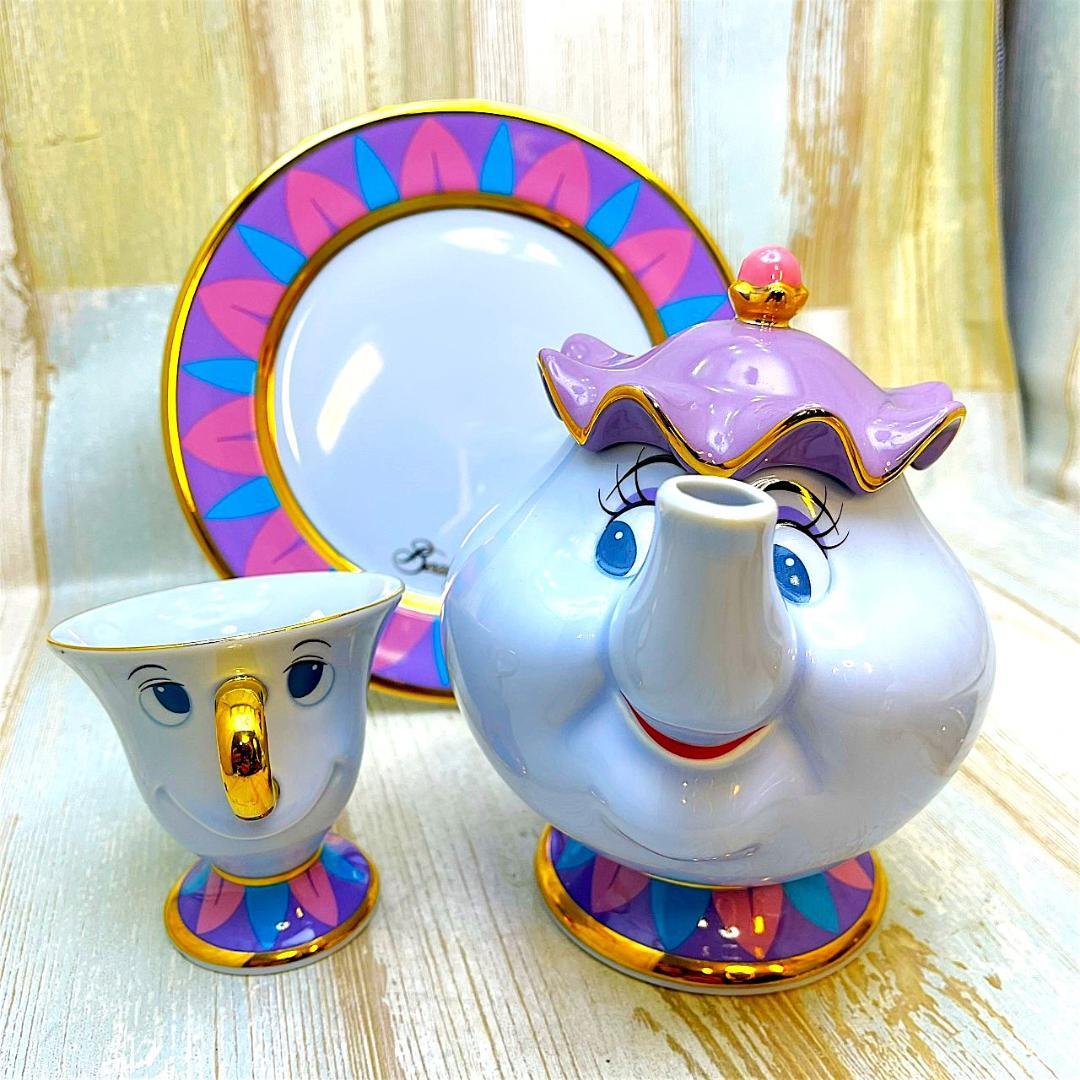 美女と野獣 ポット夫人 チップ ティーセット★シュガーポット お皿 5点セット