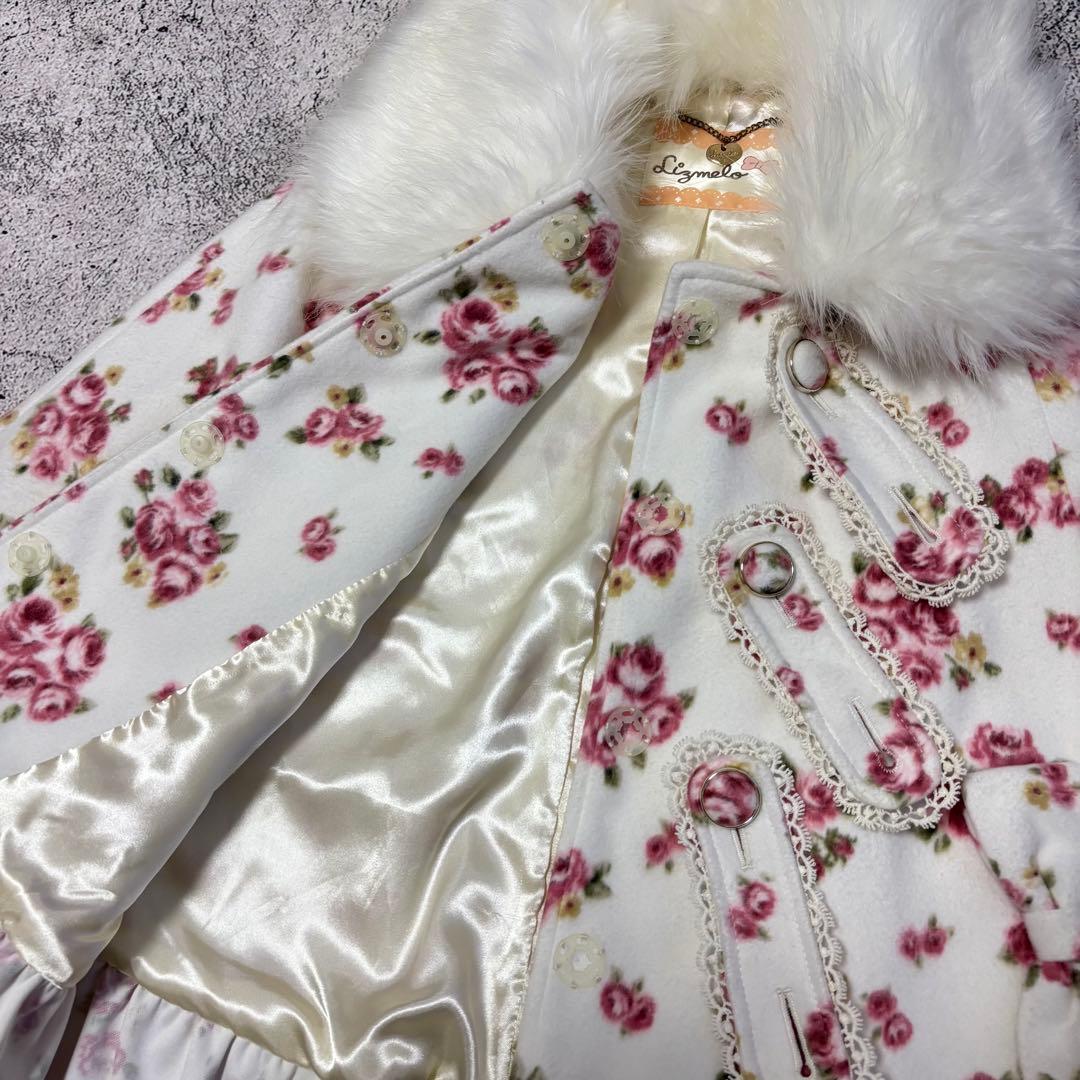美品　LIZLISA リズリサ リズメロ 花柄　ファー付き　ケープコート　リボン