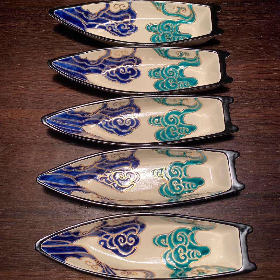 京焼向付　仁清流水舟形向付10客　新品未使用　京焼