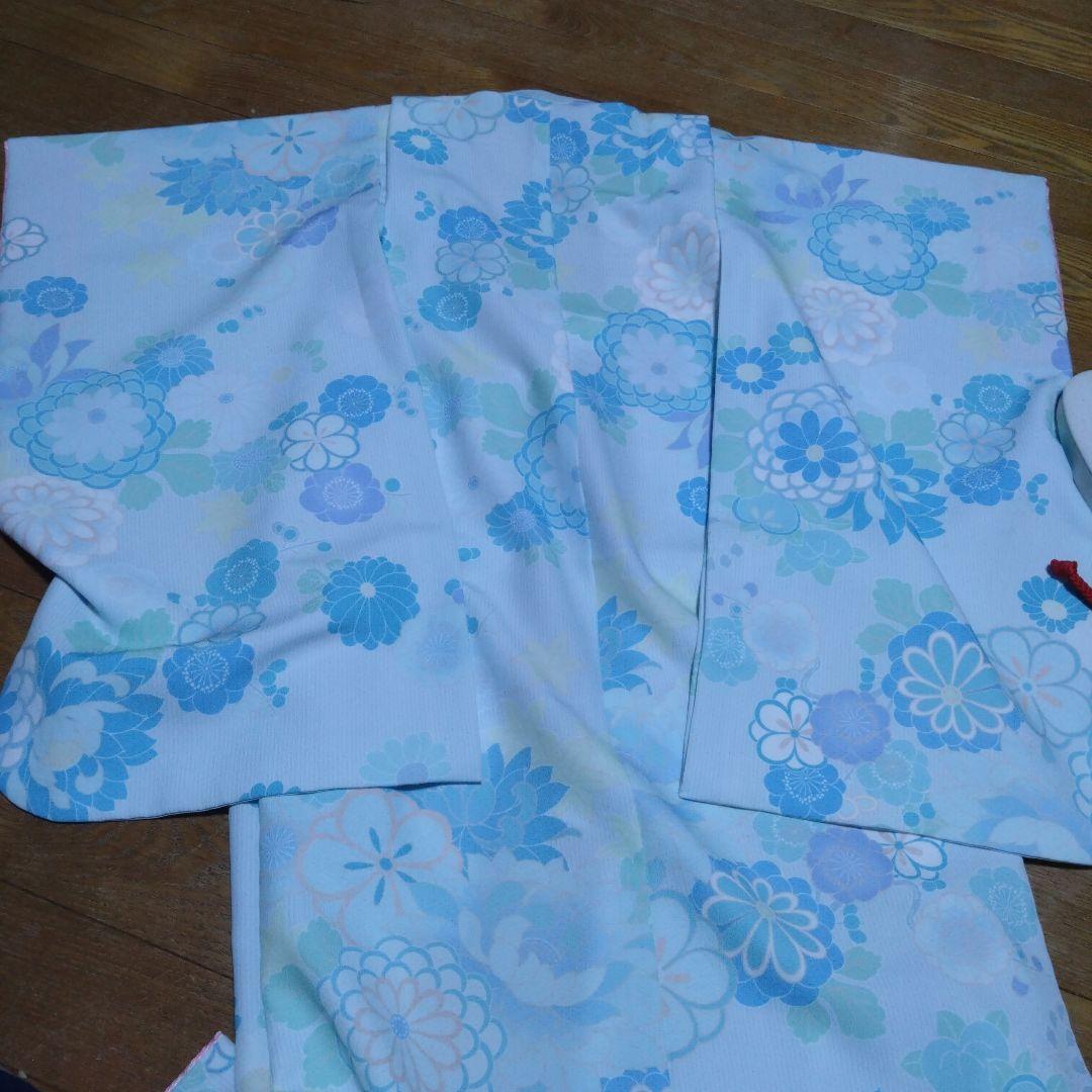 三歳★神楽★水色桜模様着物セット