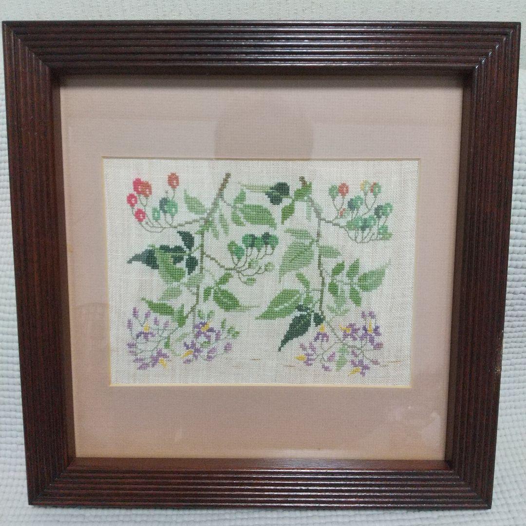 職人の手仕事〈松本民芸家具〉額縁3枚／刺繍アート付、昭和レトロ、民藝