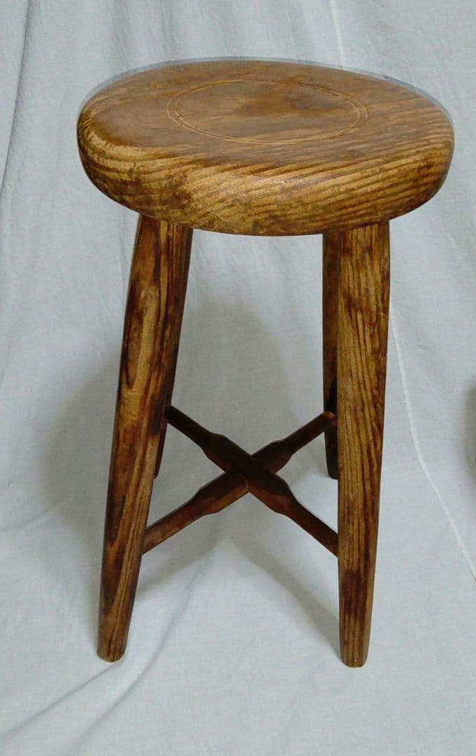 木製円形スツール　茶色　昭和レトロ　古家具