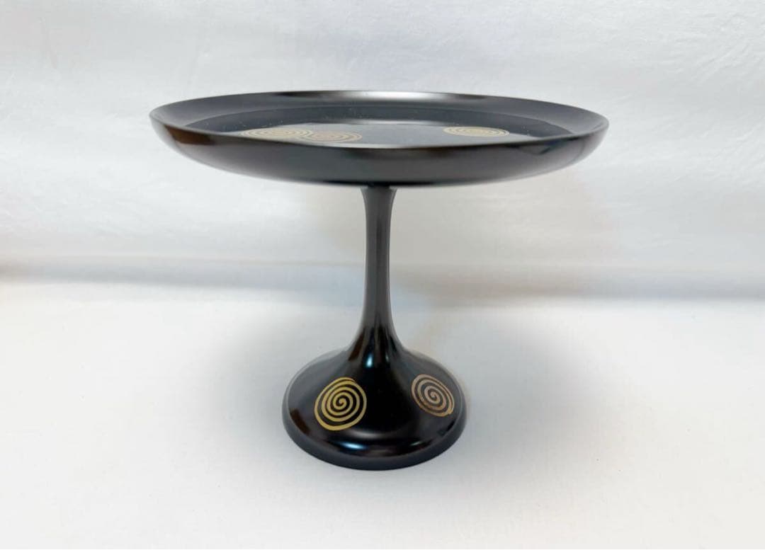 ほぼ未使用 茶道具 木製黒真塗 貴人高杯 渦蒔絵 淡々斎好写 干菓子器 茶器元箱