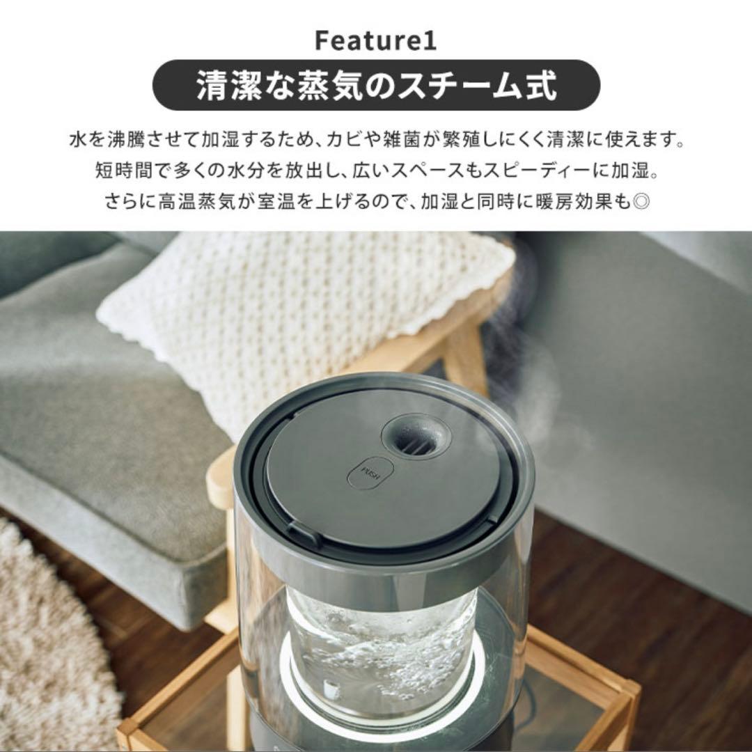 【新品未使用】QUADS★ガラススチーム加湿器★グレー