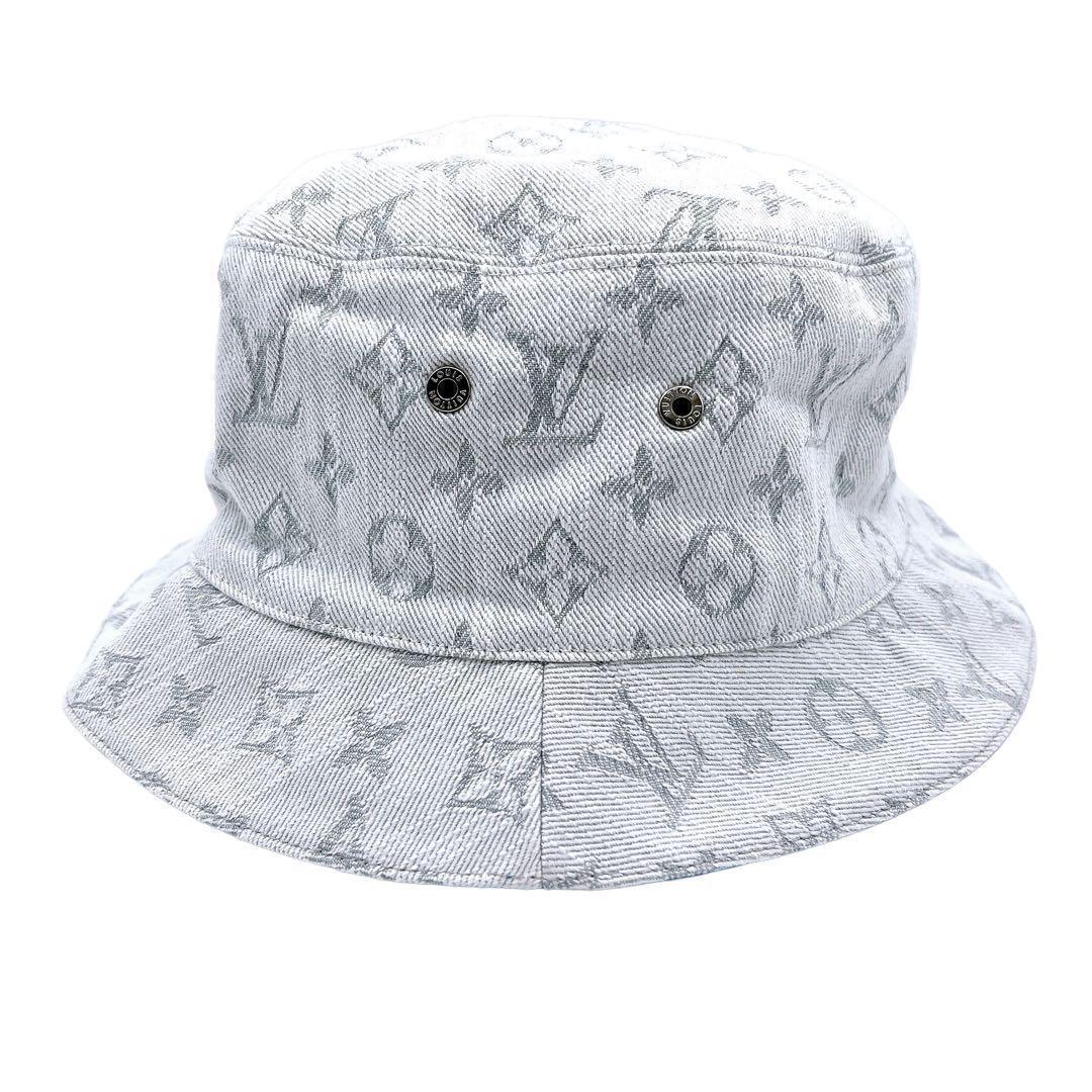 極美品 ルイヴィトン M76213 シャポー モノグラムデニム ハット ホワイト