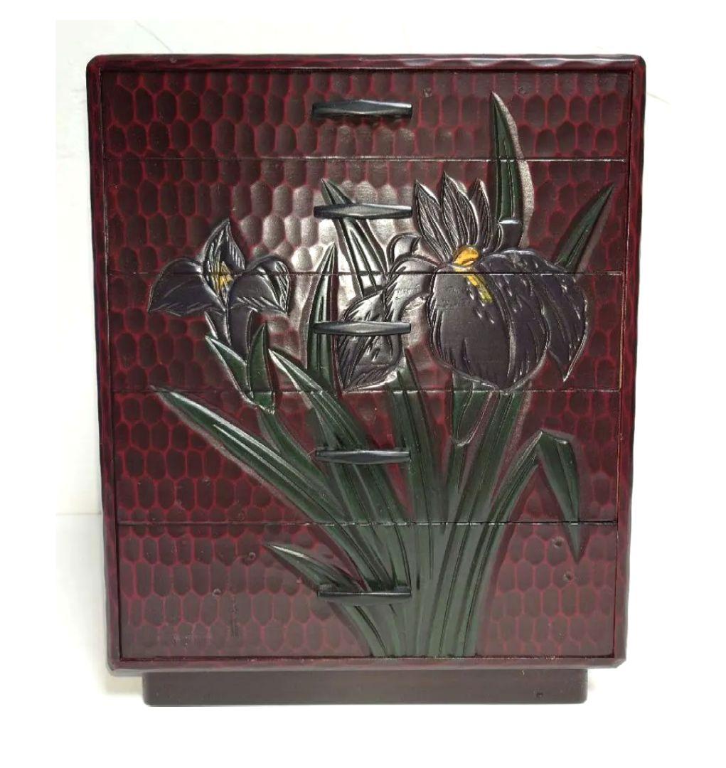 木製 鎌倉彫 2段3段5段 引出し 小物入れ 昭和レトロ 竹 あやめ菖蒲ケース箱