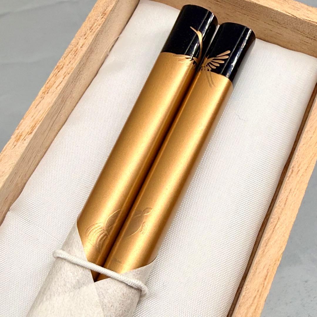 【最高級】加賀蒔絵 鶴亀 輪島塗 金箔 金粉 本漆 長寿の箸 桐箱・説明書付