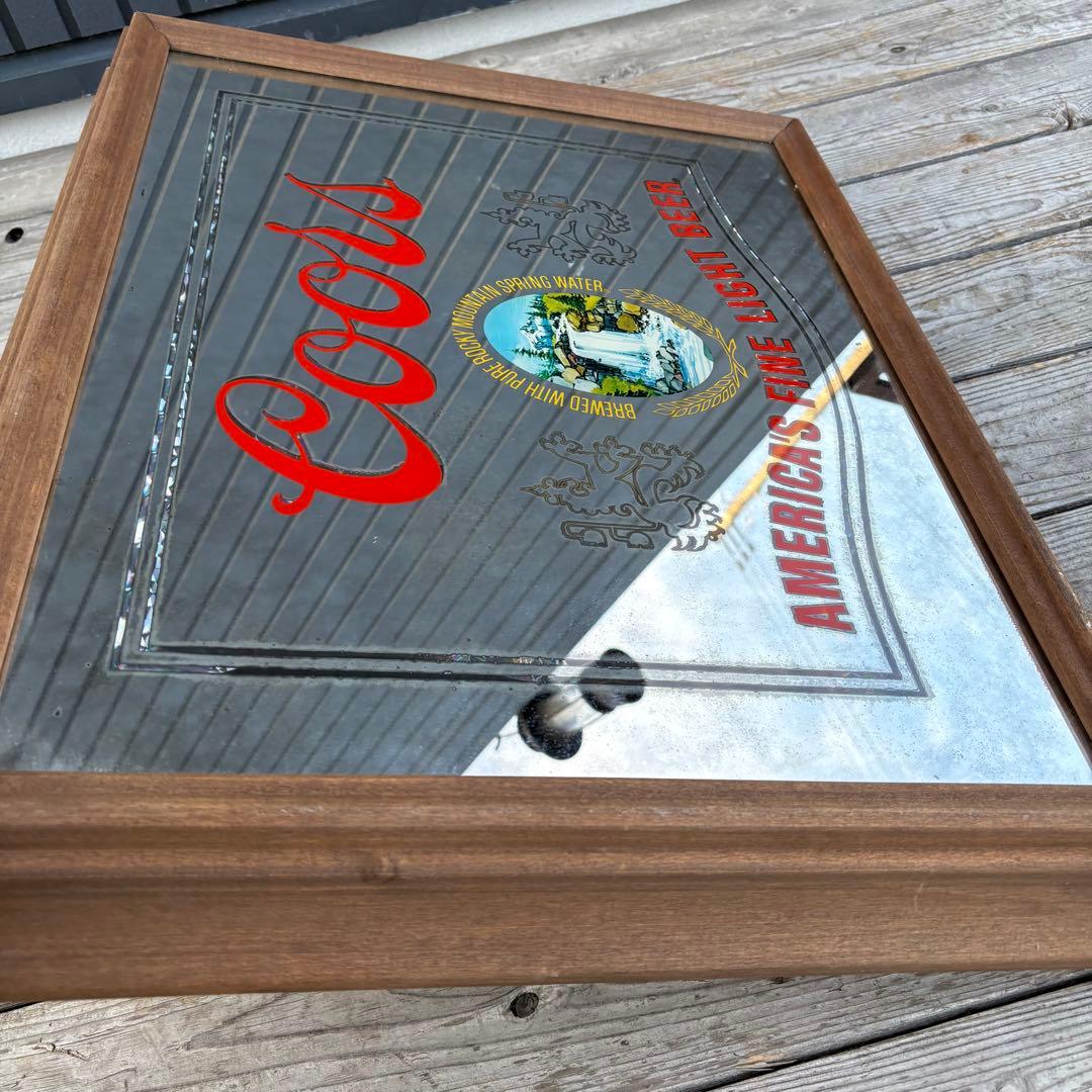 Coorsクアーズ ライトビール 木製枠パブミラー 照明付きミラーサイン 看板