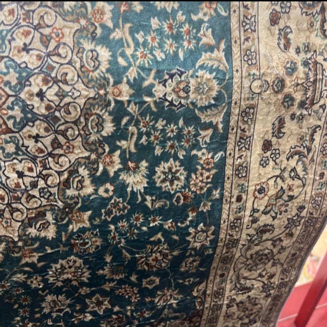 新品　ペルシャ風柄プリントラグ140×200cm ポリエステル製　ブルーグリーン