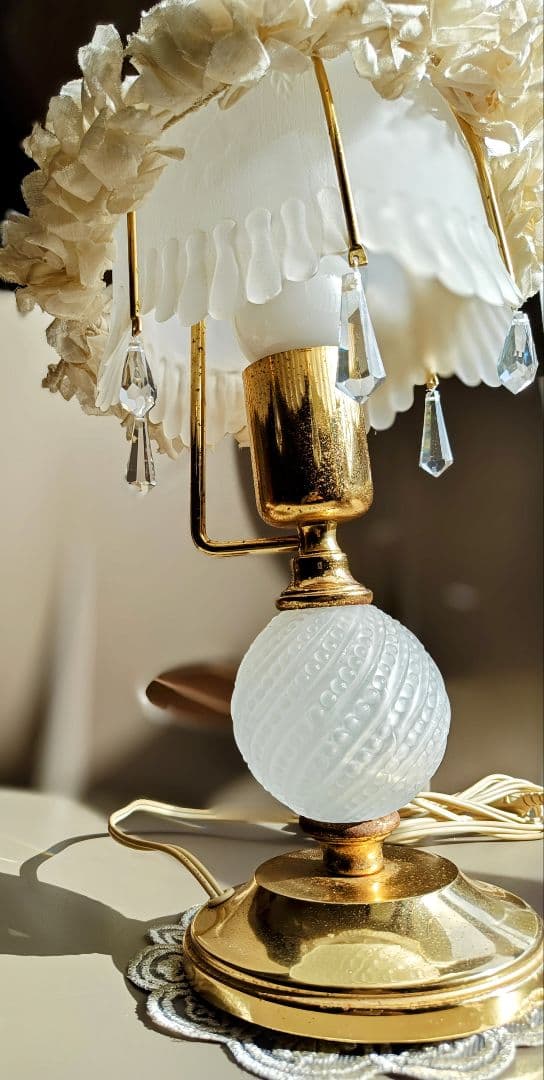 フランスアンティーク✨️布花冠・テーブルランプ ２点セット ブロカント