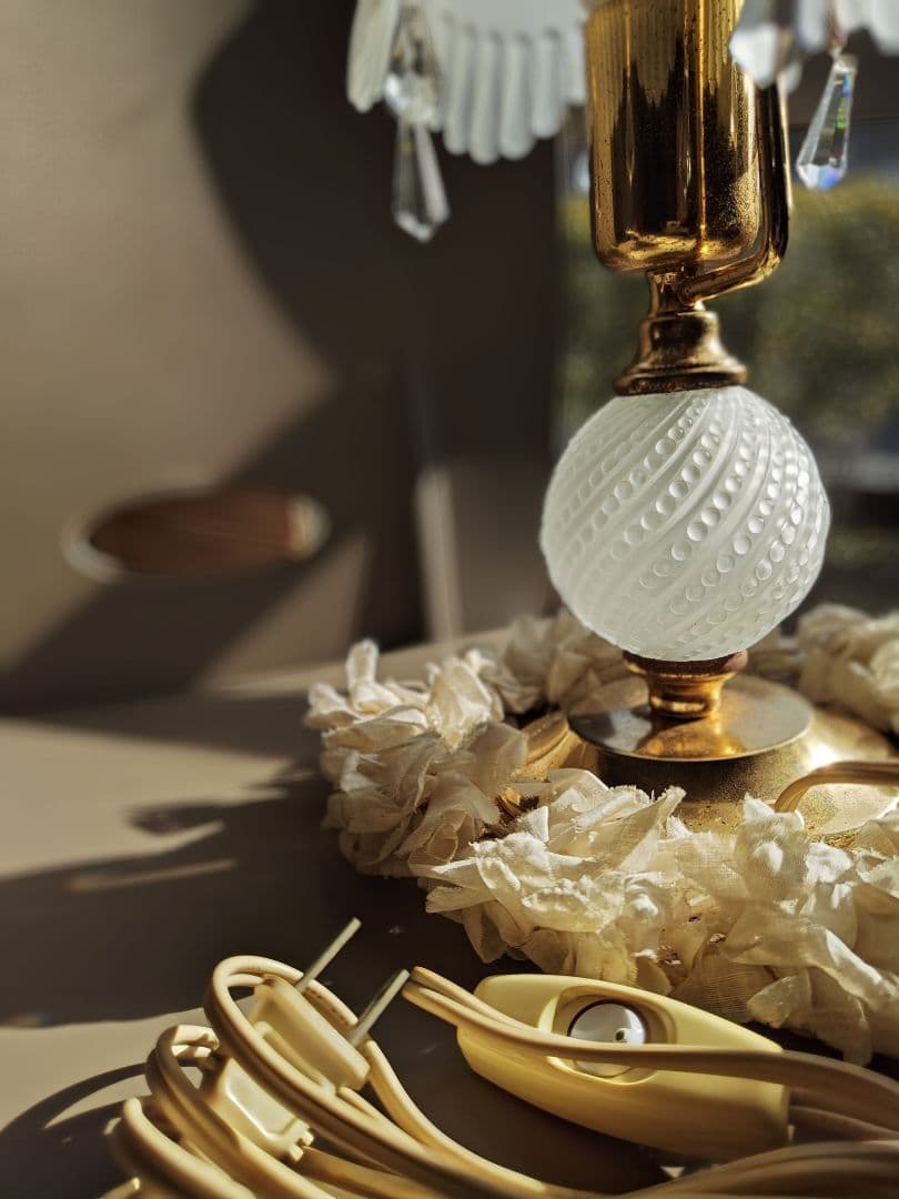 フランスアンティーク✨️布花冠・テーブルランプ ２点セット ブロカント