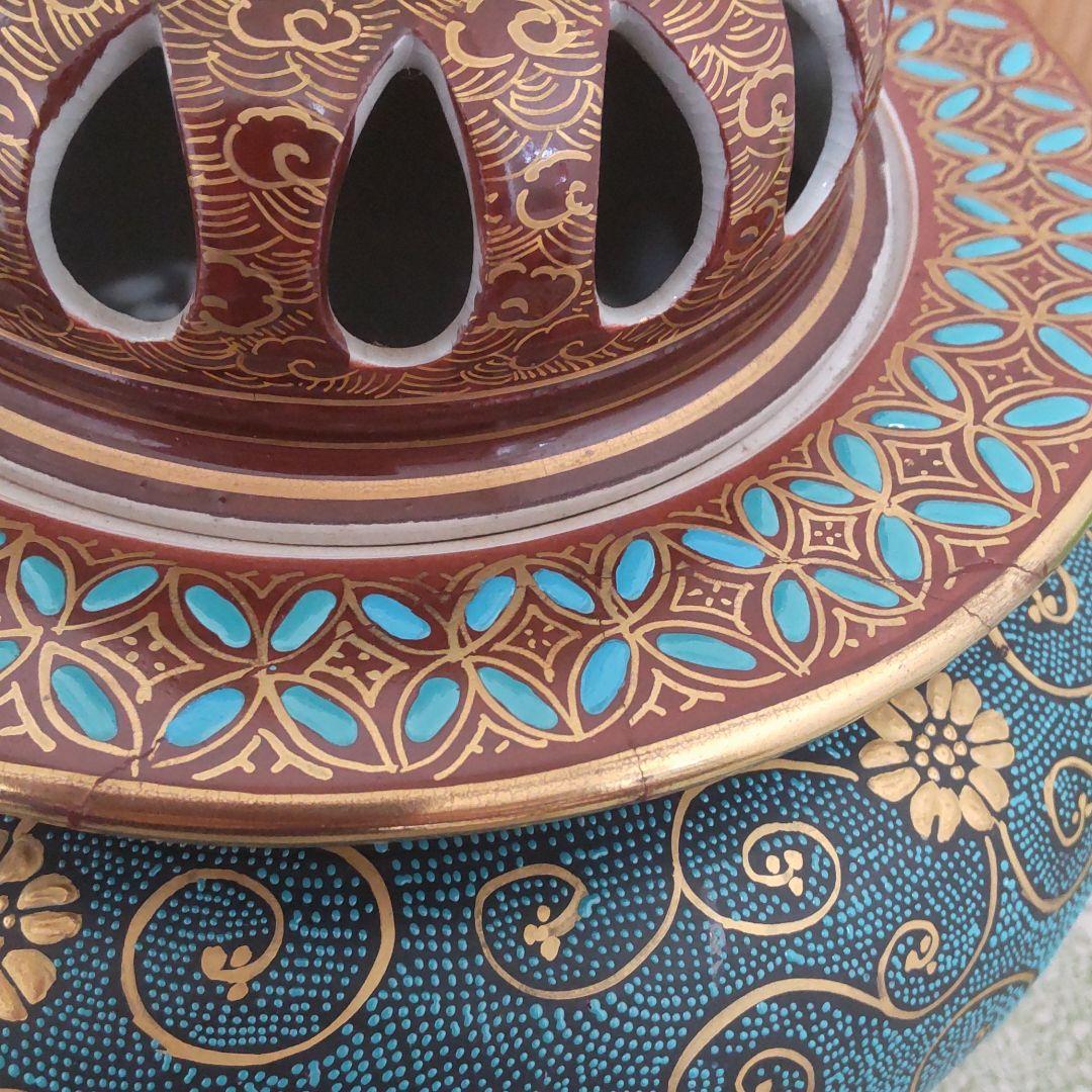 九谷焼特大青粒鉄仙香炉【特注品】【特注サイズ】【存在感】【手打青粒】