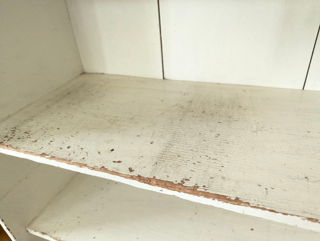 アンティーク　古道具　ホワイト木製3段シェルフ 引き出し付き