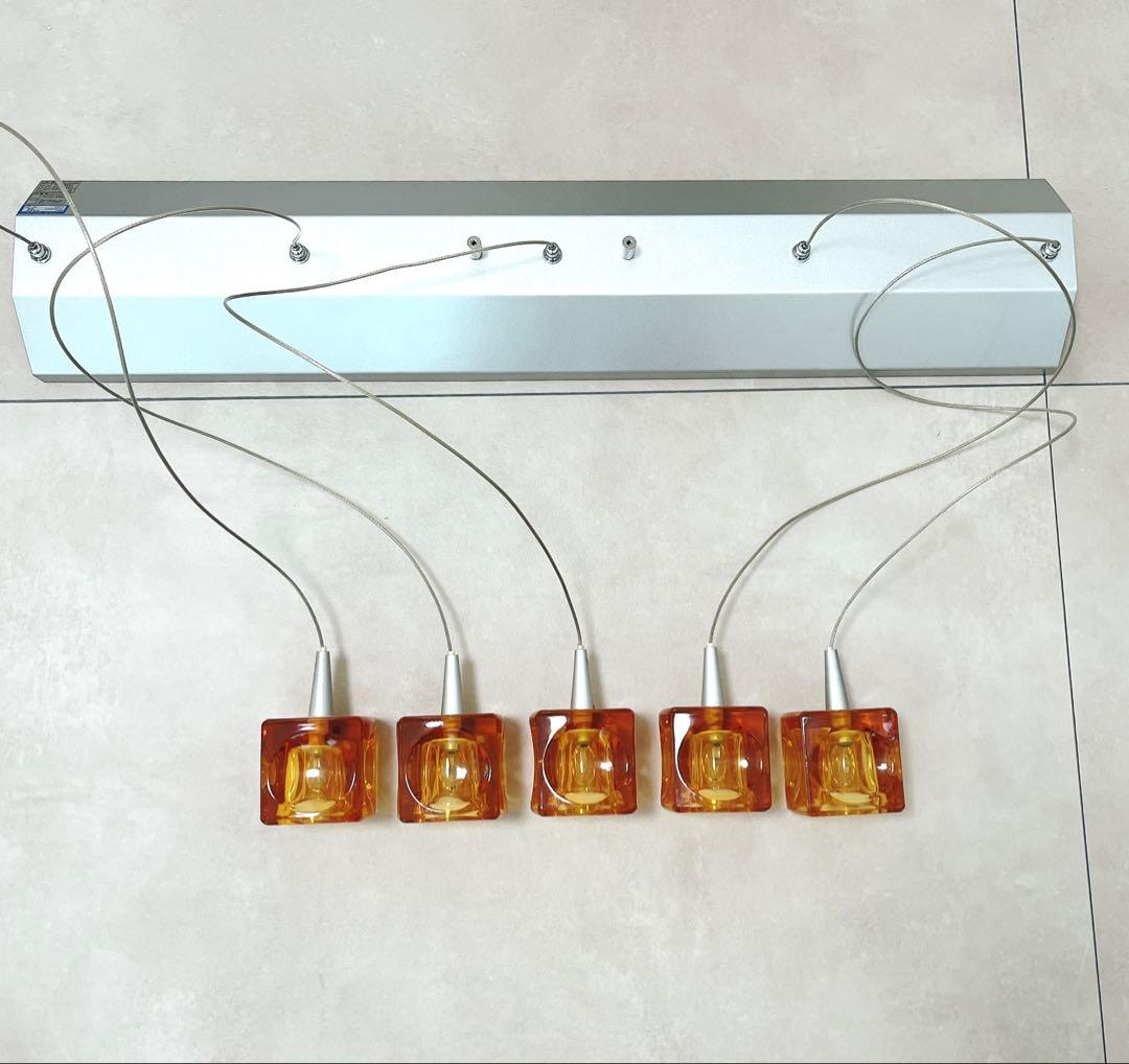 キシマ ガラスキューブ ペンダントライトKishima Amberアンバー色５灯