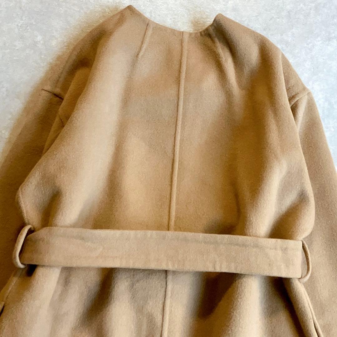 美品 エストネーション ストール付ウールダブルフェイスロングコート キャメル