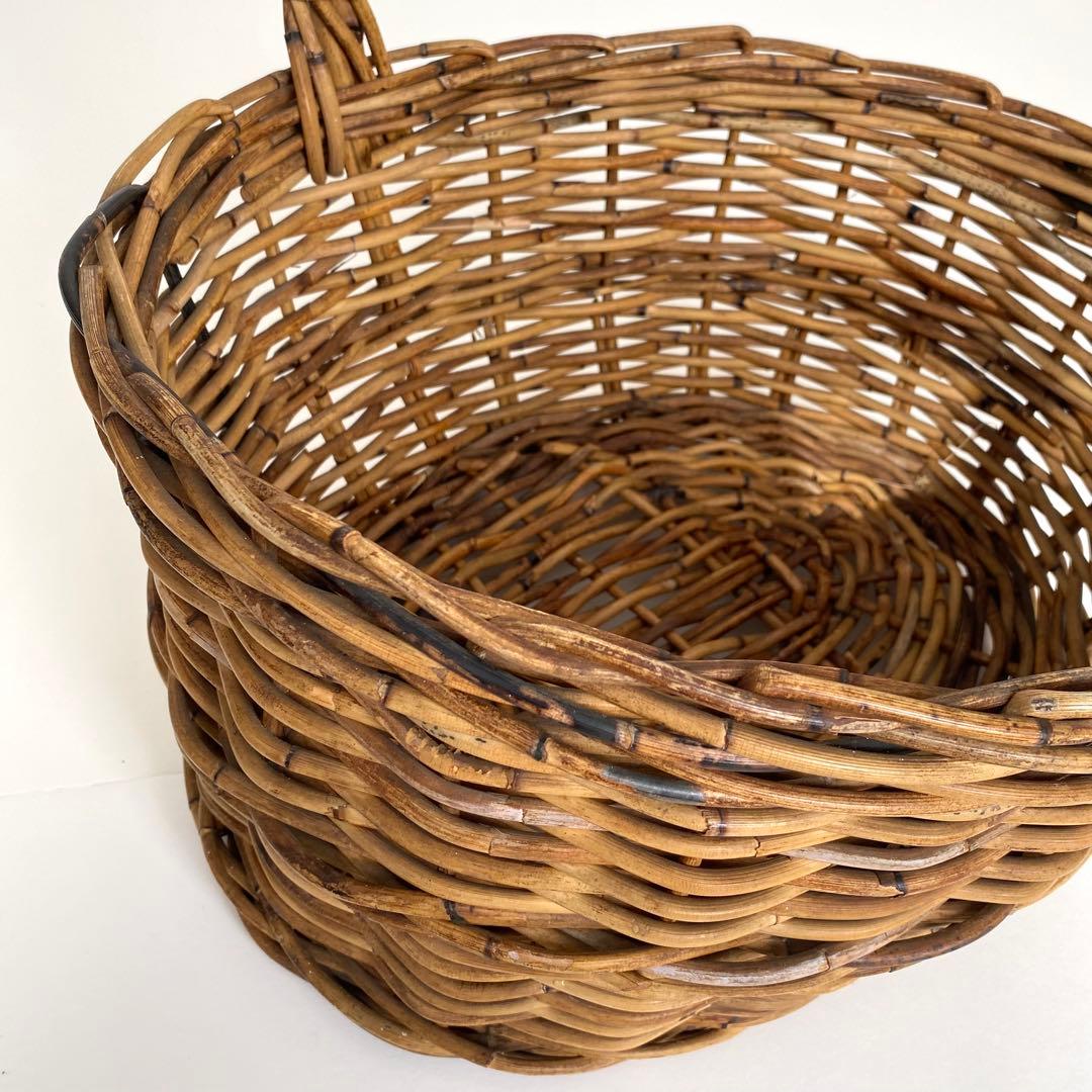 レトロ　ラタン　籐　カゴ　バスケット　大