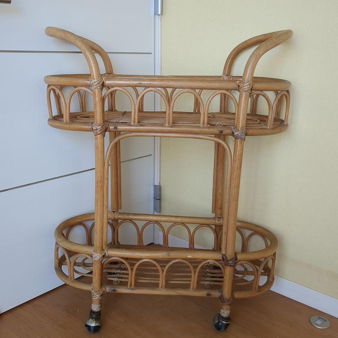 籐 ラタン キャスター付き ラック 花台
