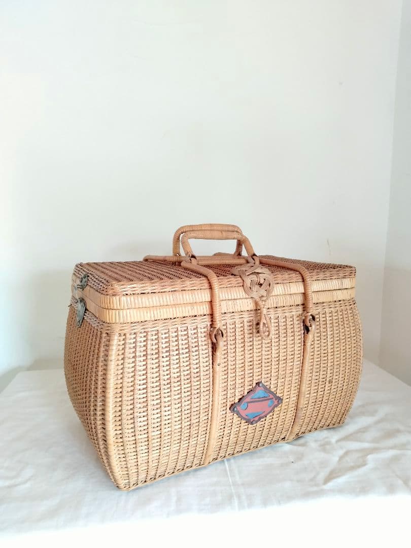 古道具　煎茶籠　籘かご　ピクニックバスケット ナチュラル　ヴィンテージ