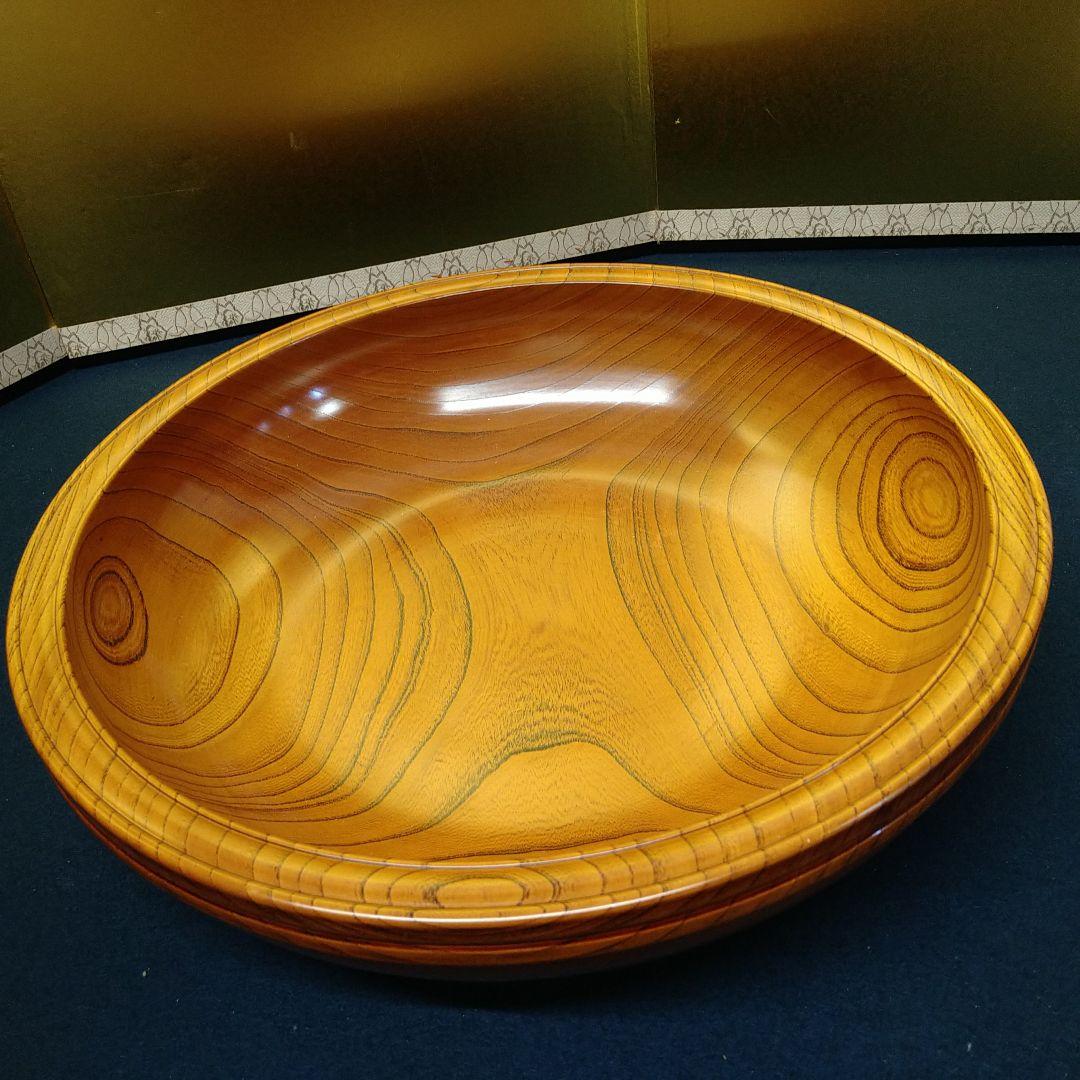 AJ63 こね鉢 健一作 欅製 共箱 縁細工お椀型 木目調美品 饂飩蕎麦43cm