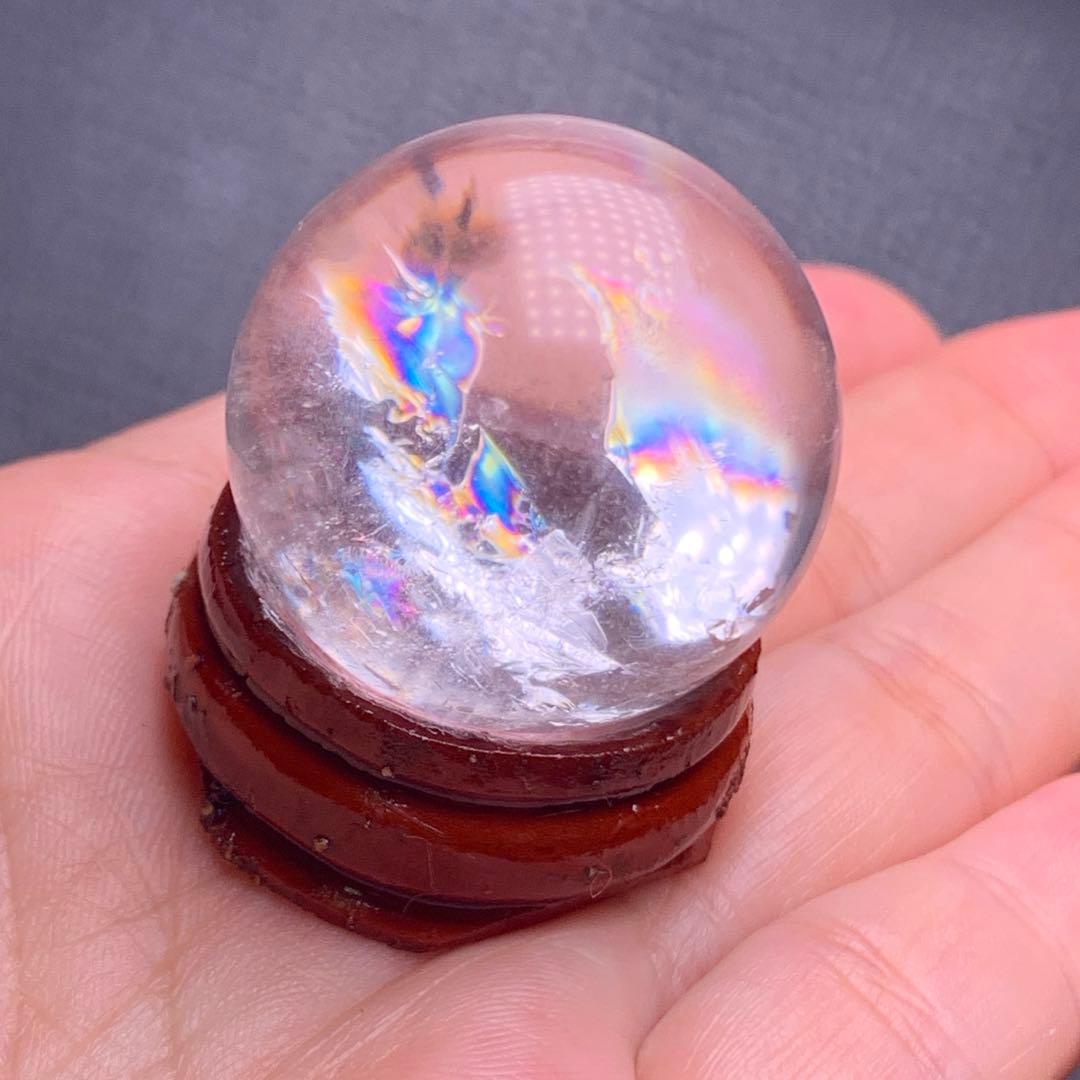 0709143  天然水晶虹入り✨丸玉台付29ミリ