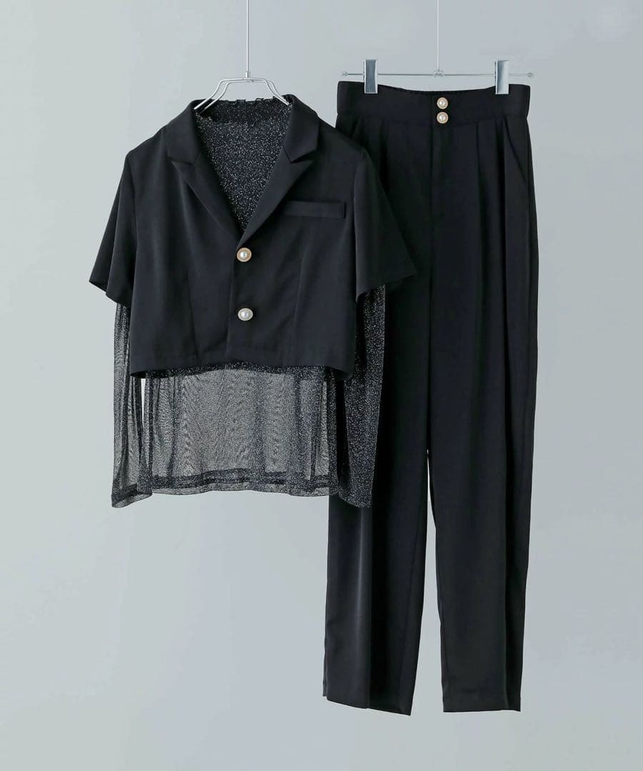 etoll. 3piecesジャケット＆パンツセットアップドレス ブラック