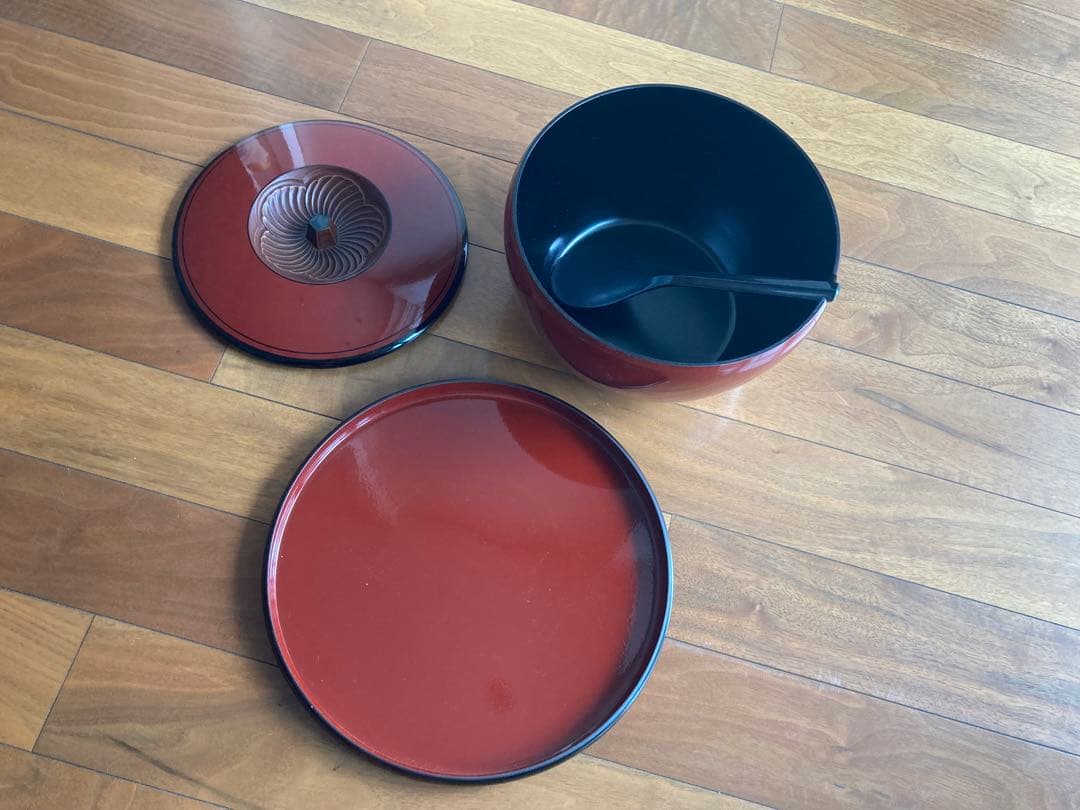 おひつ　盆　しゃもじ　ちらし寿司　付き　黒　赤　軽い