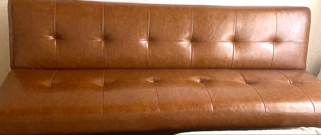 ソファベッド　3人　キャメル　ソファ　ベッド　合皮