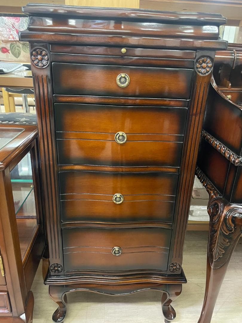 マホガニー　ミラー付き　4段チェスト　ドレッサー　アンティーク　化粧台　鏡付き
