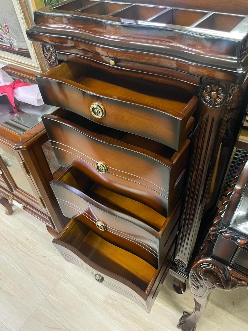 マホガニー　ミラー付き　4段チェスト　ドレッサー　アンティーク　化粧台　鏡付き