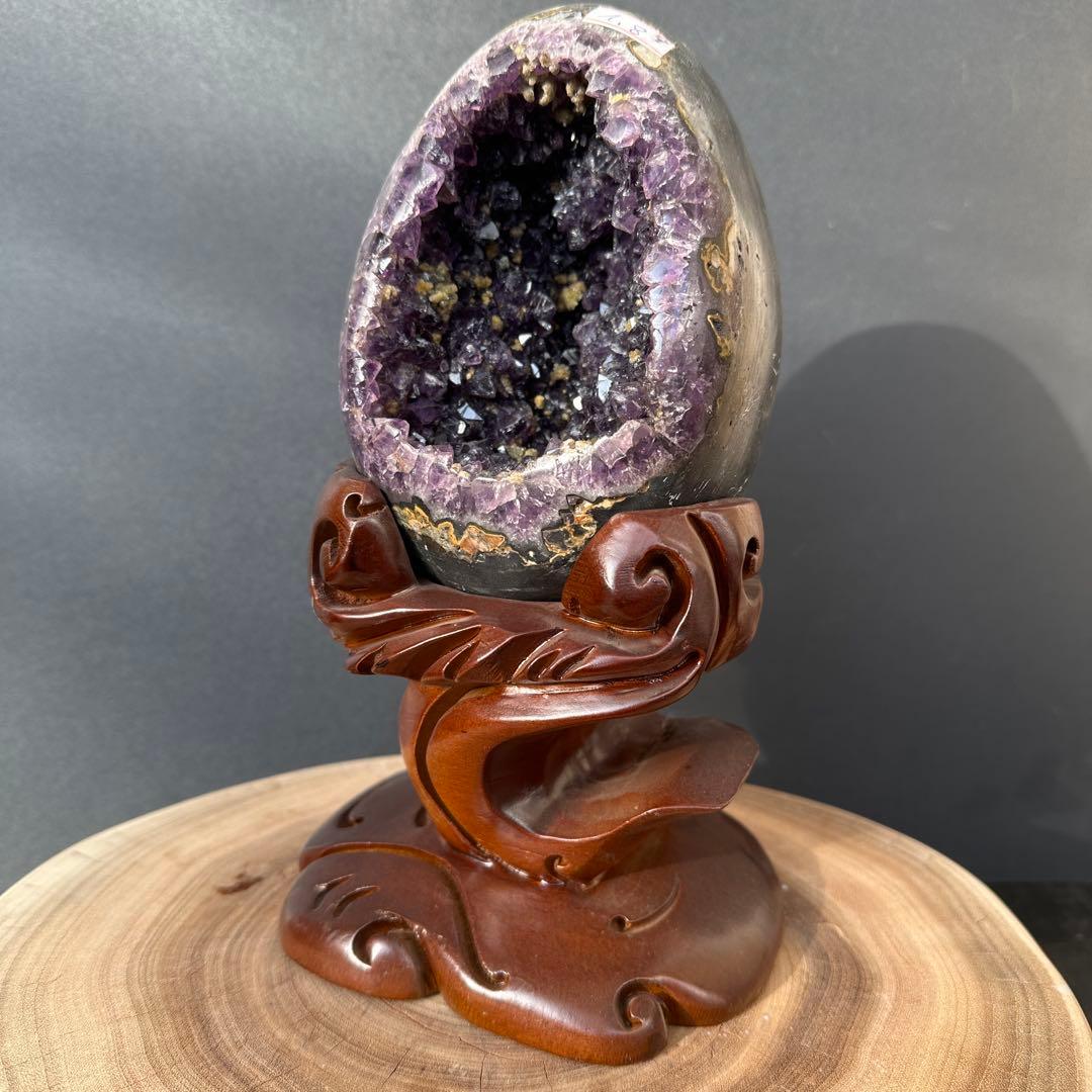 ウルグアイ産❣️天然石 イエローカルサイト共生アメジストのドーム　置物G.149