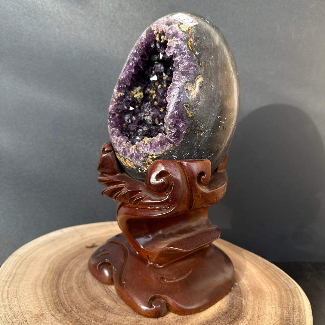 ウルグアイ産❣️天然石 イエローカルサイト共生アメジストのドーム　置物G.149