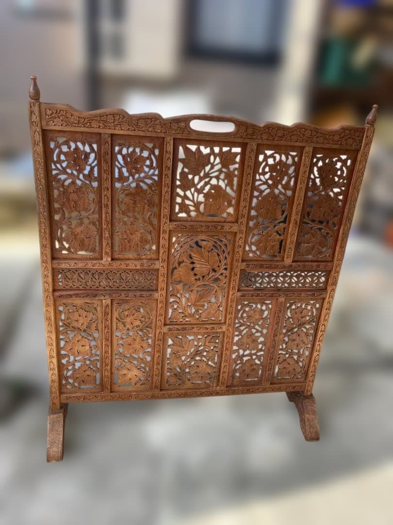 アンティーク　パーテンション　衝立　透し彫り　木製　01b40
