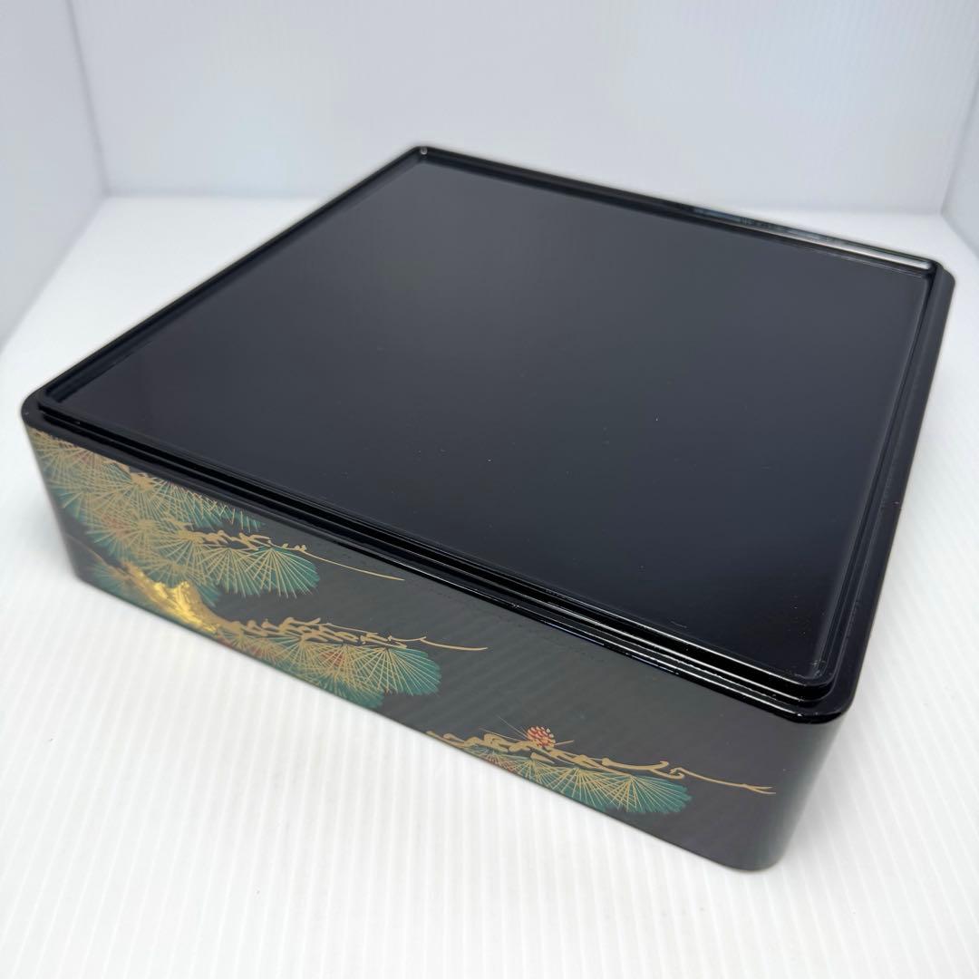 会津塗 三段重 松峯作 天然木 黒内朱 沈金 蒔絵 重箱 漆器 伝統工芸